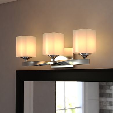 Robey 3 Light Polished Nickel Transitional Bathroom Vanity Fixture White Glass