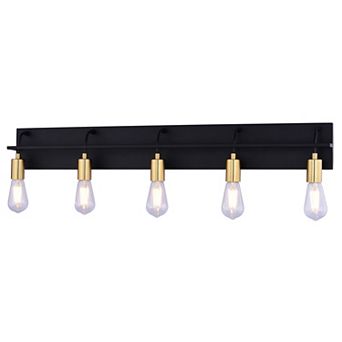 Seward Park 5 Light Black and Gold Brass Bathroom Vanity Fixture, Full Backplate