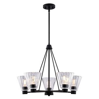 Dalton 5-Light Matte Black Chandelier, Clear Glass Shade, Pendant Fixture