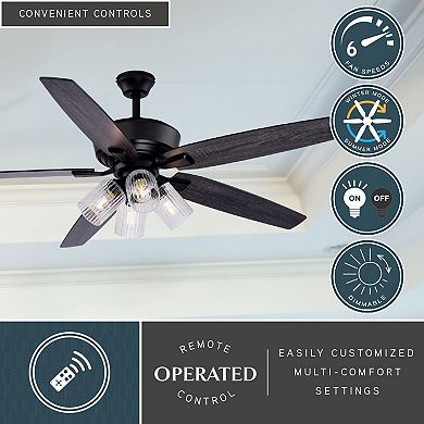 Fircrest 60-in W Matte Black Ceiling Fan with DC Motor, Light Kit, Remote