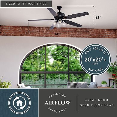 Fircrest 60-in W Matte Black Ceiling Fan with DC Motor, Light Kit, Remote