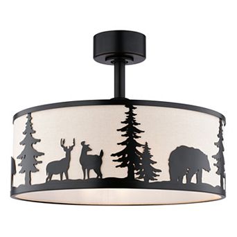 Acadia 20 in W Bronze Rustic Wildlife Drum Ceiling Fandelier, Light Kit, Remote
