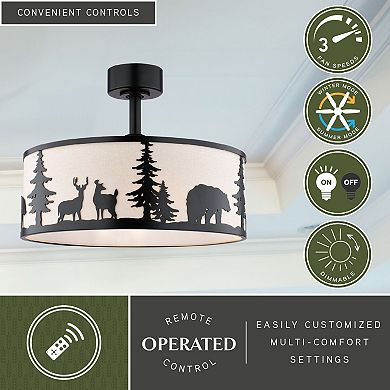 Acadia 20-in W Bronze Rustic Wildlife Drum Ceiling Fandelier, Light Kit, Remote