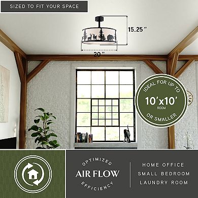 Acadia 20-in W Bronze Rustic Wildlife Drum Ceiling Fandelier, Light Kit, Remote
