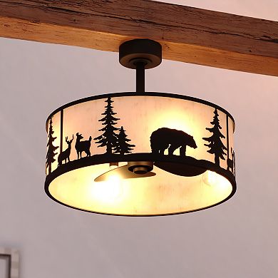 Acadia 20-in W Bronze Rustic Wildlife Drum Ceiling Fandelier, Light Kit, Remote