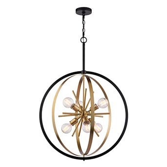 VAXCEL Estelle 6-Light 26.75 in Wide Brass Gold, Matte Black Mid-Century Modern Sputnik Pendant