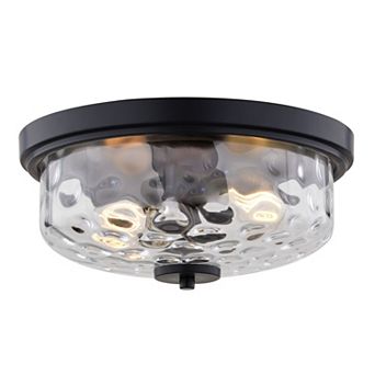 Northlake 2-Light Black Transitional Dome Flush Mount Fixture, Clear Glass Shade