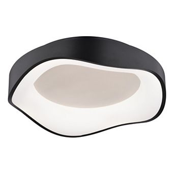 Bowen 1-Light Textured Black Modern Round LED Flush Mount Fixture, White Shade