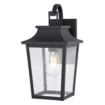 VAXCEL Irving Park Black Outdoor Wall Sconce Light, Clear Seeded Glass, Dimmable