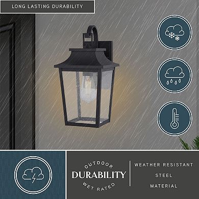 VAXCEL Irving Park Black Outdoor Wall Sconce Light, Clear Seeded Glass, Dimmable