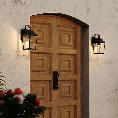 VAXCEL Irving Park Black Outdoor Wall Sconce Light, Clear Seeded Glass, Dimmable