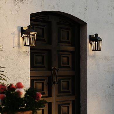 VAXCEL Garfield Park Black Outdoor Wall Sconce Light Aluminum Clear Seeded Glass