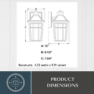 VAXCEL Garfield Park Black Outdoor Wall Sconce Light Aluminum Clear Seeded Glass