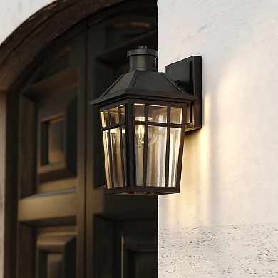 VAXCEL Garfield Park Black Outdoor Wall Sconce Light Aluminum Clear Seeded Glass
