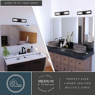 Milton 2-Light Black Transitional Wall Sconce, Bathroom Vanity Lighting Fixture