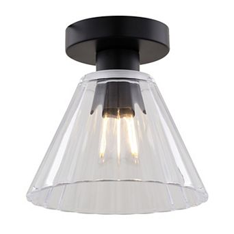 Dalton 1-Light Matte Black Transitional Flush Mount Fixture, Clear Glass Shade