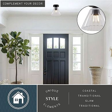 Dalton 1-Light Matte Black Transitional Flush Mount Fixture, Clear Glass Shade