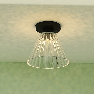 Dalton 1-Light Matte Black Transitional Flush Mount Fixture, Clear Glass Shade