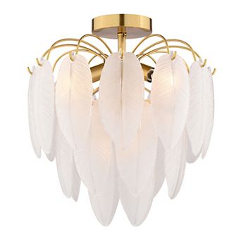 Burbank 4-Light Gold Brass Waterfall Semi Flush Mount Ceiling Fixture Leaf Glass