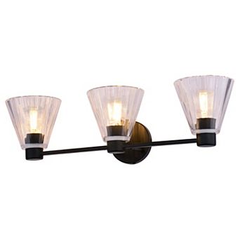 Dalton 25.5 in 3-Light Matte Black Bathroom Vanity Fixture, Clear Glass Shade