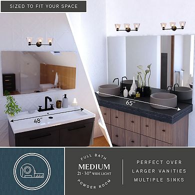 Dalton 25.5 in. 3-Light Matte Black Bathroom Vanity Fixture, Clear Glass Shade