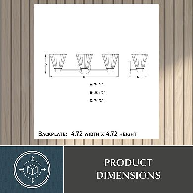 Dalton 25.5 in. 3-Light Matte Black Bathroom Vanity Fixture, Clear Glass Shade