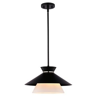 Loomis 1-Light Matte Black Mid-Century Modern Pendant, White Frosted Glass Shade