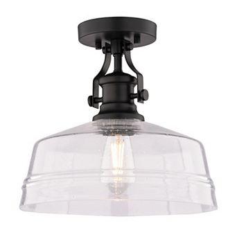Beloit 1-Light 12 in Wide Matte Black Dome Semi Flush Mount Lighting Fixture, Clear Seeded Glass