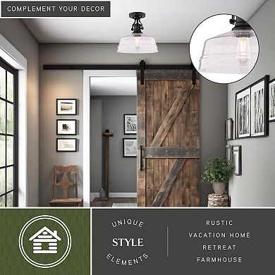 Beloit 1-Light 12 in. Wide Matte Black Dome Semi Flush Mount Lighting Fixture, Clear Seeded Glass