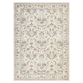 Vintage Floral Oriental Thin Area Rug Machine Washable Soft Anti-Stain Pet-Friendly Carpet