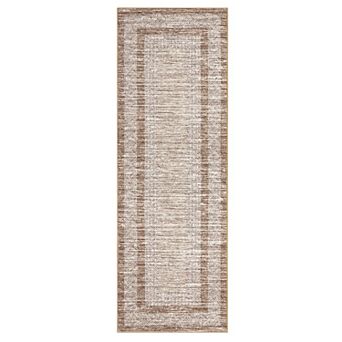 Multi-Layer Geometric Border Area Rug Machine Washable Low Pile Wear Restistant Decor Carpet