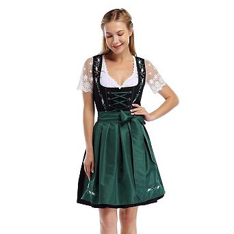 Women's 3 pc Embroidered Festival Dress Set with Lace Blouse and Apron