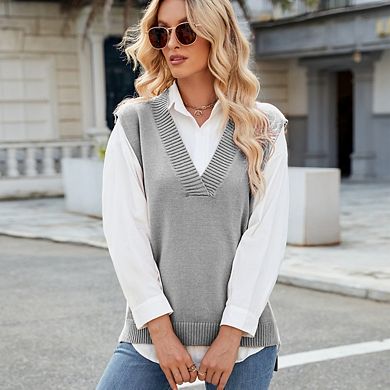 Women's Slim Fit V Neck Sleeveless Vest Knit Top, Classic Basic Vest