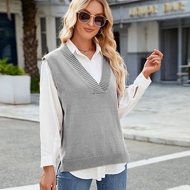 Women's Slim Fit V Neck Sleeveless Vest Knit Top, Classic Basic Vest
