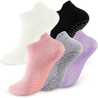 Five Pack Non Slip Grip Pilates Socks for Women