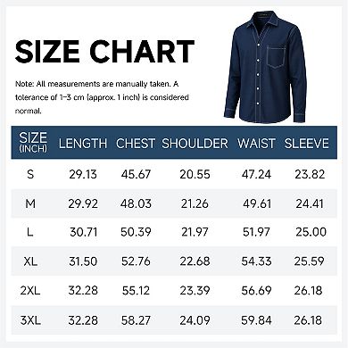Men's Denim Style Shirt Comfort Stretch Casual Button Down Long-Sleeve