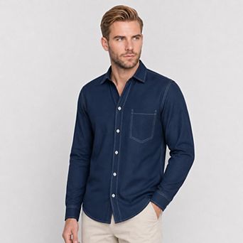 Men's Denim Style Shirt Comfort Stretch Casual Button Down Long-Sleeve