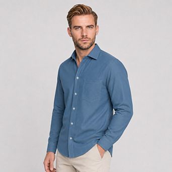 Men's Denim Style Shirt Comfort Stretch Casual Button Down Long-Sleeve