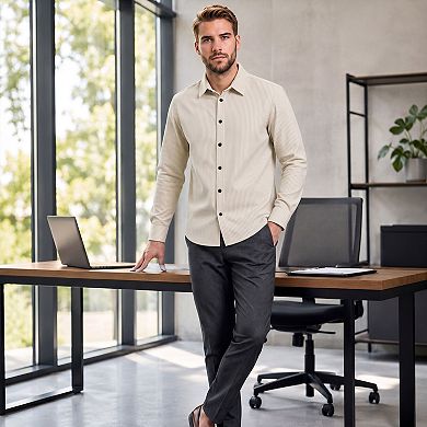 Men's Button Down Shirt Striped Long Sleeve Relaxed Casual