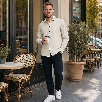 Men's Button Down Shirt Striped Long Sleeve Relaxed Casual