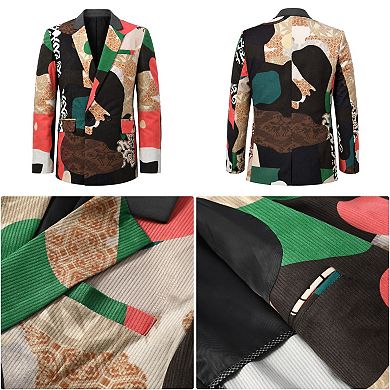 Men's Vintage Printed Blazer Loose Fit Corduroy Texture Party Suit Jacket