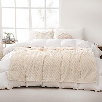 Fuzzy Jacquard Fleece Throw Blanket Soft Plush Lightweight Cream White