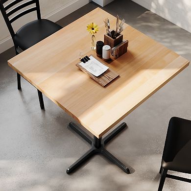 Flash Furniture Square Solid Wood Commercial Tabletop with 30" x 30" Bar Height X-Base