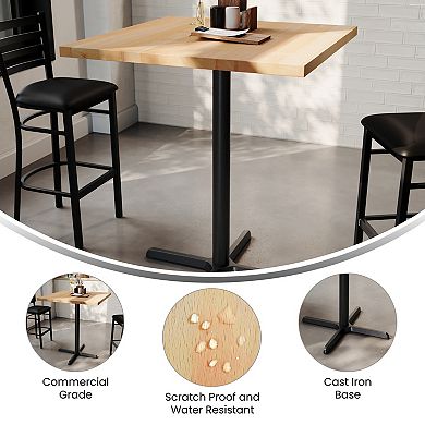 Flash Furniture Square Solid Wood Commercial Tabletop with 30" x 30" Bar Height X-Base