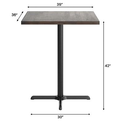 Flash Furniture Square Solid Wood Commercial Tabletop with 30" x 30" Bar Height X-Base