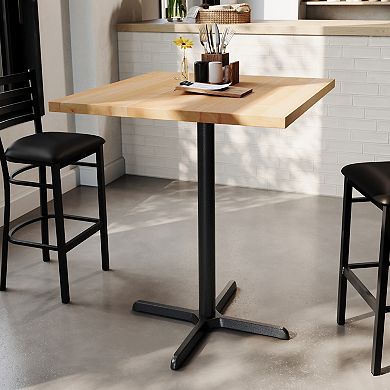 Flash Furniture Square Solid Wood Commercial Tabletop with 30" x 30" Bar Height X-Base