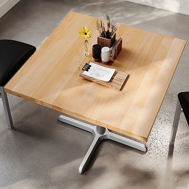 Flash Furniture Square Solid Wood Commercial Tabletop with 30" x 30" Dining Height X-Base