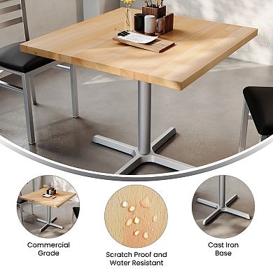 Flash Furniture Square Solid Wood Commercial Tabletop with 30" x 30" Dining Height X-Base