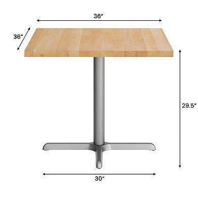 Flash Furniture Square Solid Wood Commercial Tabletop with 30" x 30" Dining Height X-Base
