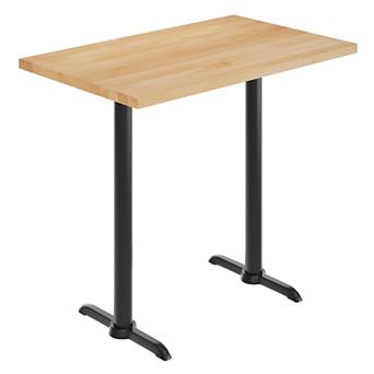 Flash Furniture 48"L x 30"W Solid Wood Commercial Tabletop w/ Dual 22" x 22" Bar Height T-Bases